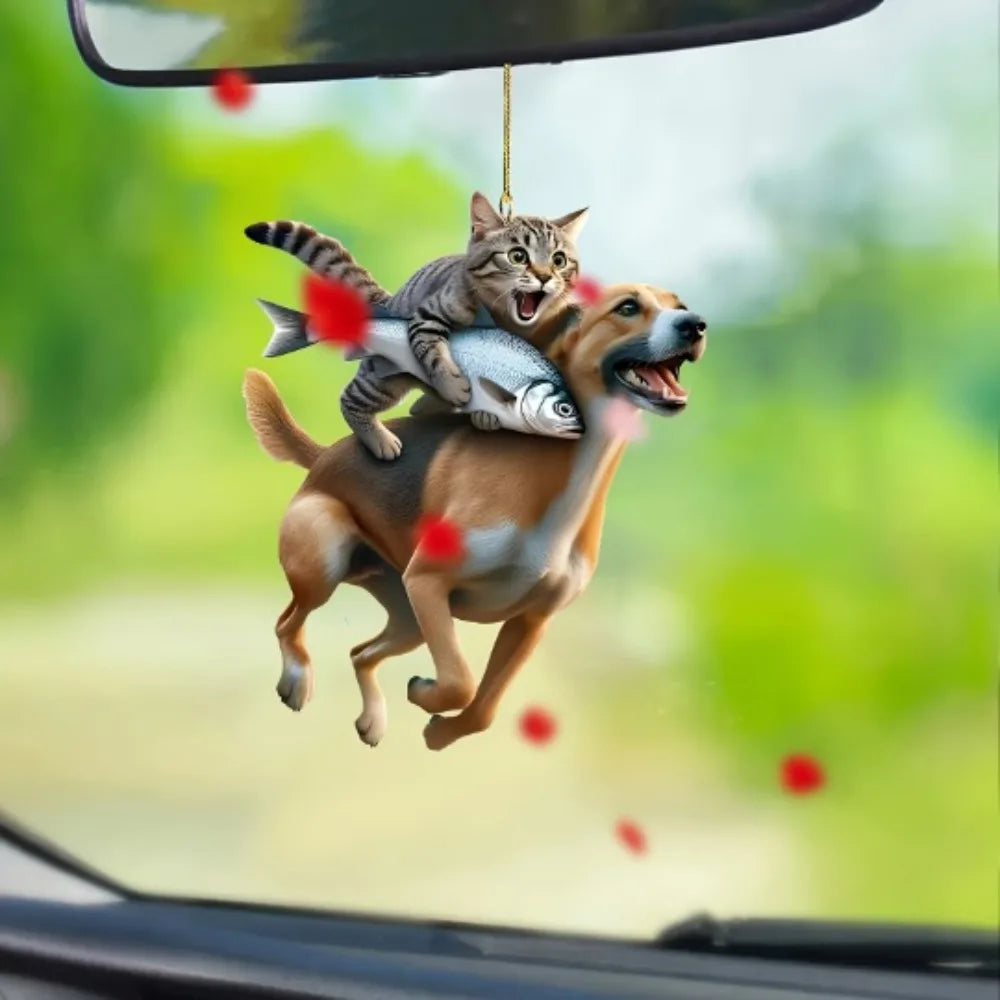 Cat-Shaped Rearview Mirror Ornament – Cute Hanging Car Pendant Car Interior Decor
