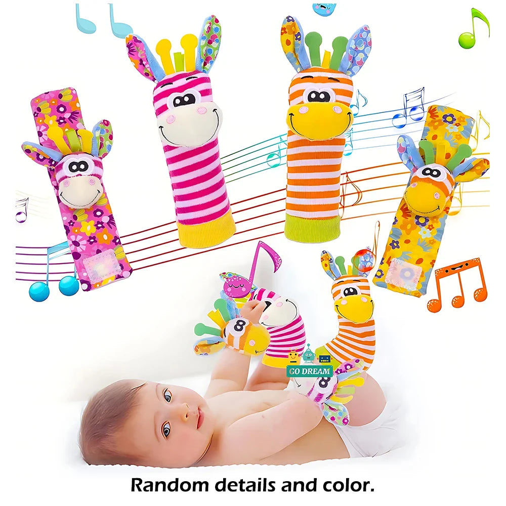 4-Pack Baby Wrist Rattle Socks for Newborns 0-12 Months Unisex Infant Sensory Educational Toys