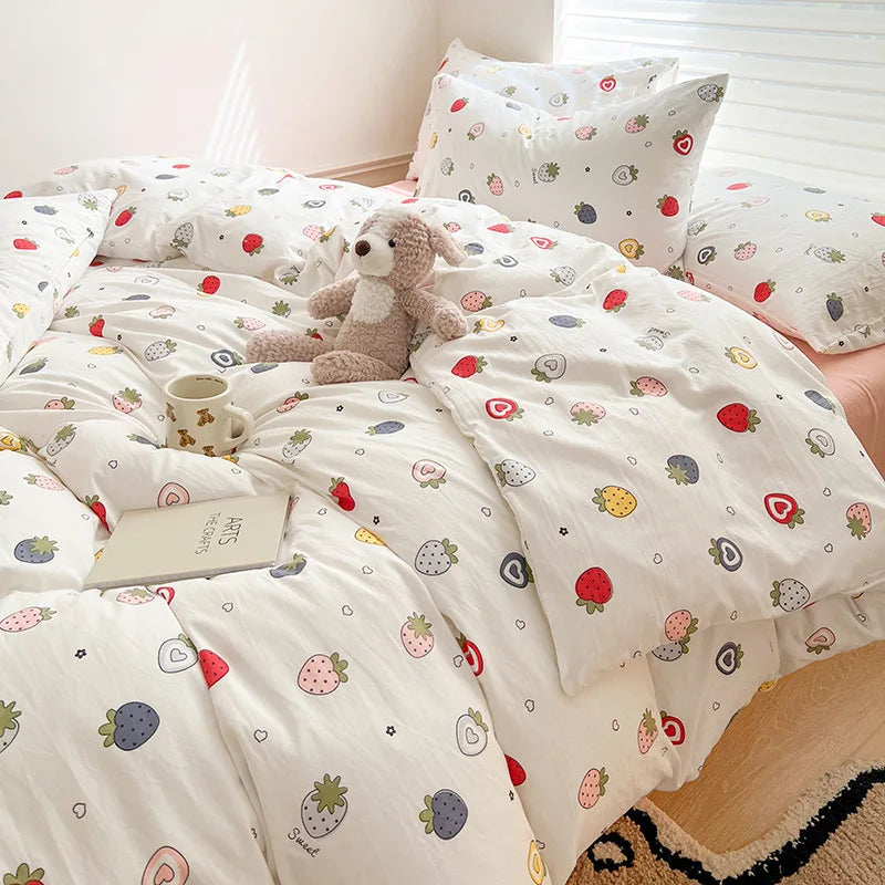 Floral Kawaii Bed Linen Set - Bed Sheet & Duvet Cover Twin / Full / Queen / King (3-4 Pc)