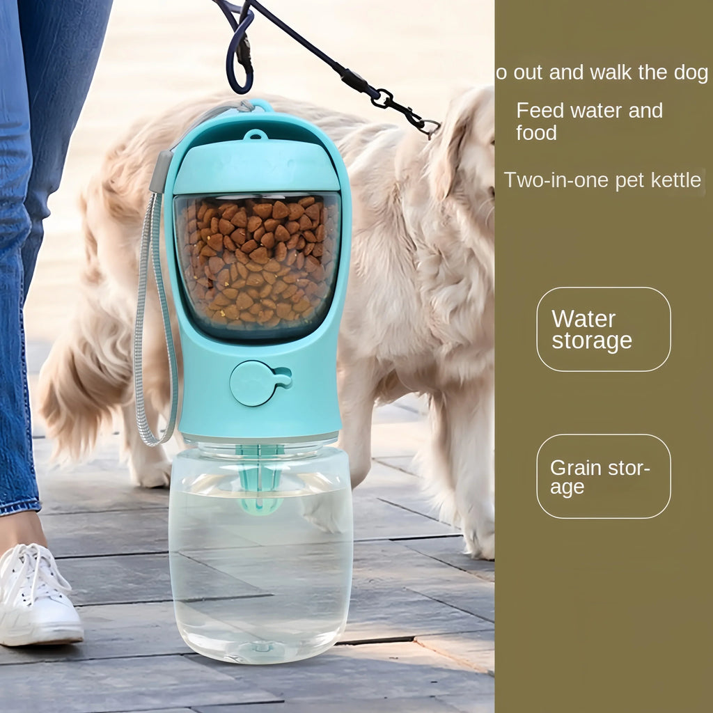 Portable Pet Water Bottle with Built-In Food Storage - Travel Dog & Cat Feeder Bowl