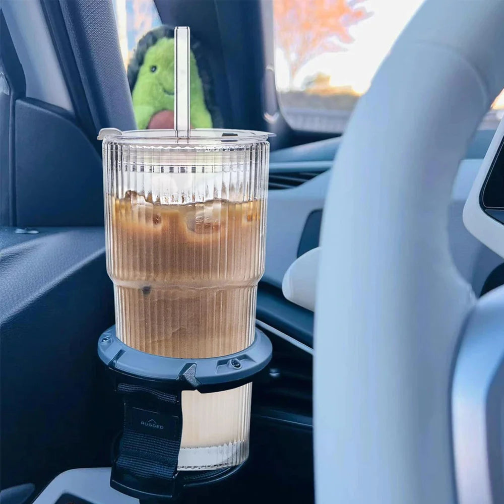 600ml (20 oz) Striped Glass Tumbler with Lid & Straw - Clear Drinking Cup for Juice, Water & Iced Coffee (Single or 2-Pack)
