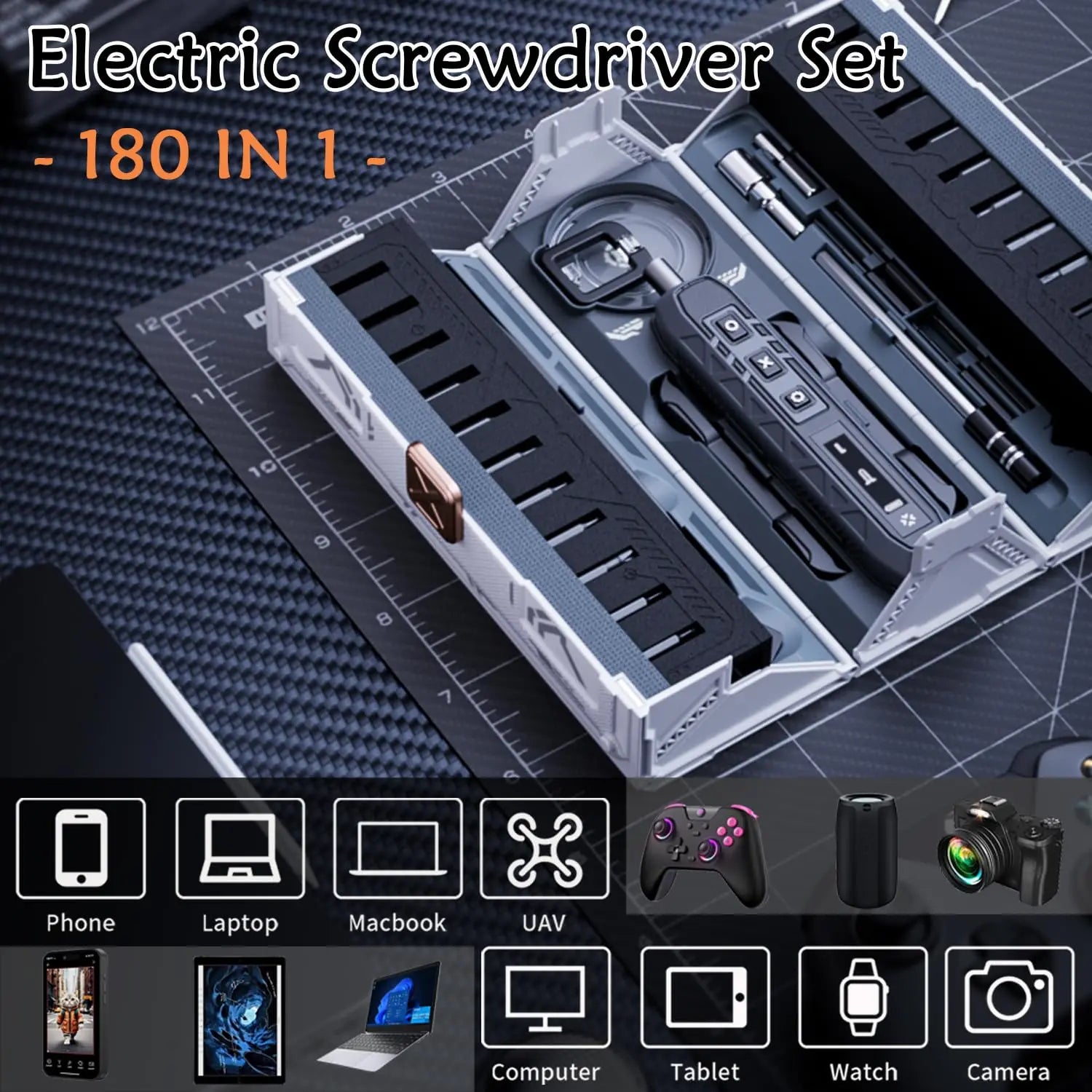 180-in-1 Precision Electric Screwdriver Kit — 3 Torque Modes, Magnetic Bits & 16 Repair Tools, USB-C Rechargeable for Phone PC Camera