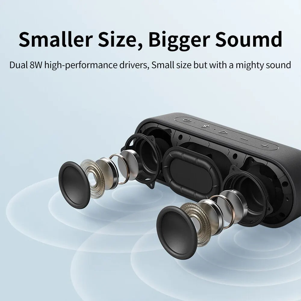 Portable Bluetooth Speaker 16W (Bluetooth 5.3) IPX7 Waterproof — Enhanced Bass, 24‑Hour Playtime, USB‑C & AUX for Camping & Parties