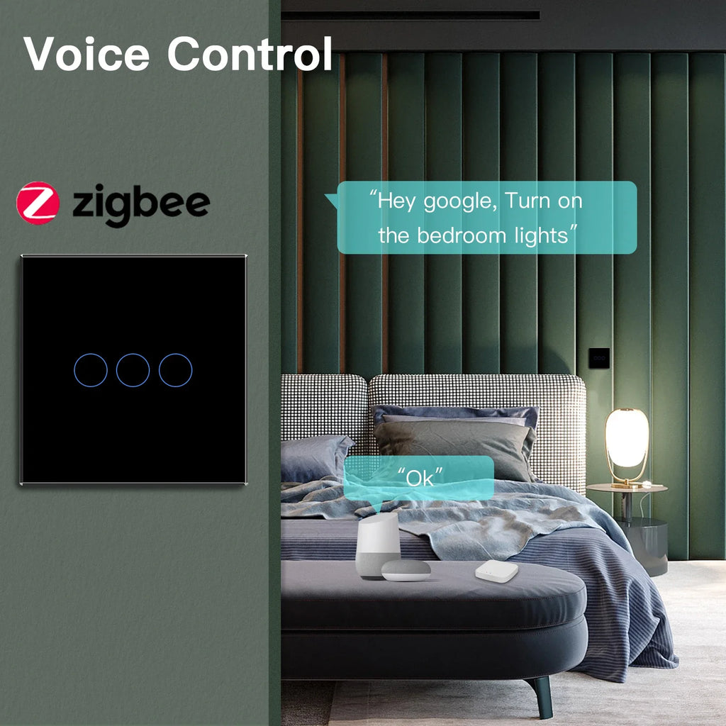 Smart Zigbee Touch Light Switch – 1/2/3-Gang 1-Way | Tuya/Smart Life Compatible, Google Home & Alexa