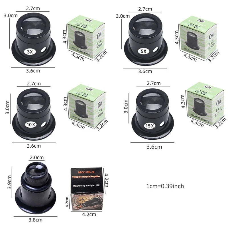 Watchmaker Loupe Magnifier — 3X 5X 10X 15X 20X Jeweler Magnifying Glass for Watches, Jewelry, Coins & Stamps