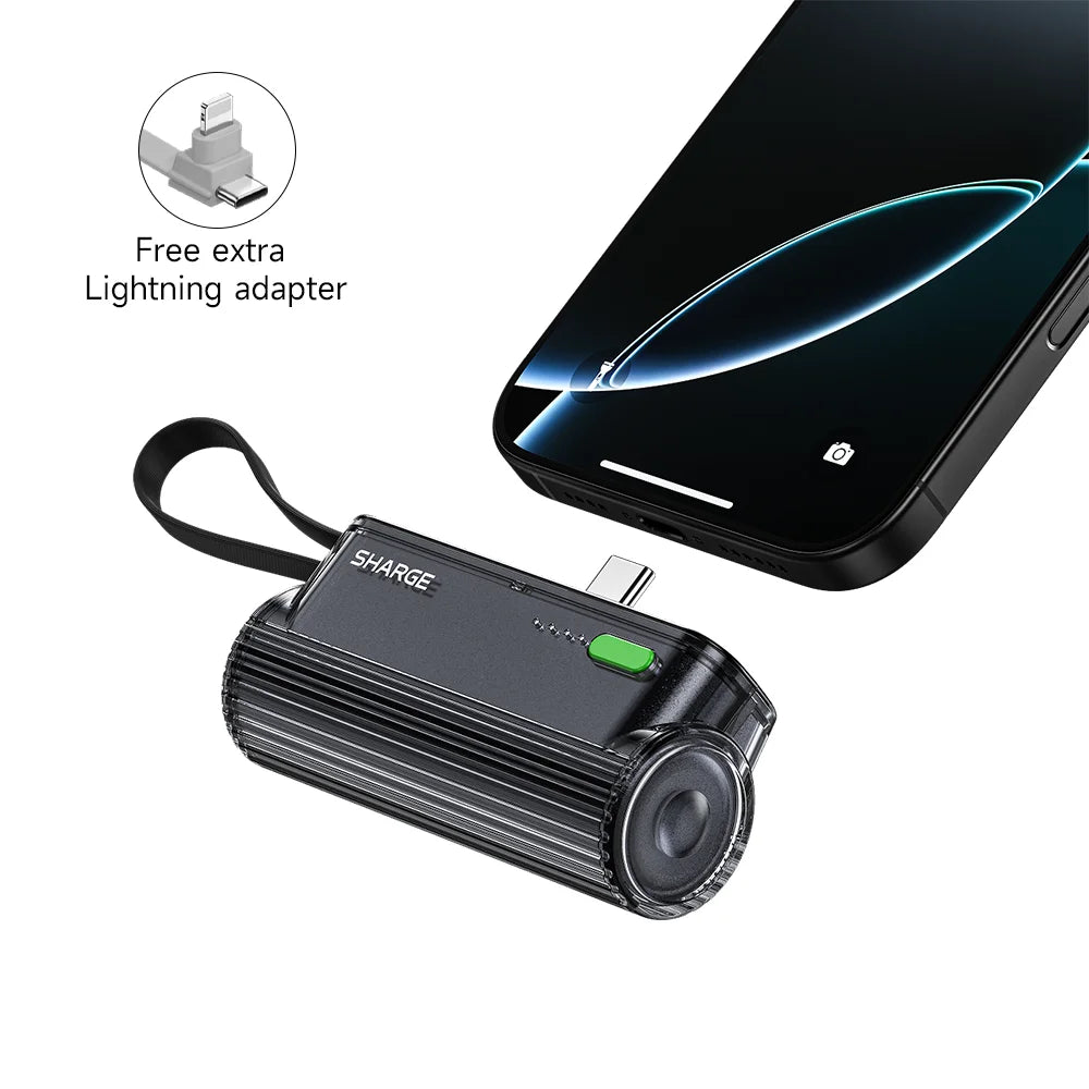 Flow Mini Portable Power Bank 5000mAh 22.5W Fast Charging Dual USB-C with Built-in Lightning & USB-C Cables