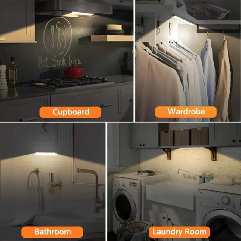 Under-Cabinet Rechargeable LED Motion Sensor Strip Light Magnetic Battery-Operated for Kitchen Cabinet Closet — 10/20/30/50cm (3.9/7.9/11.8/19.7 in)