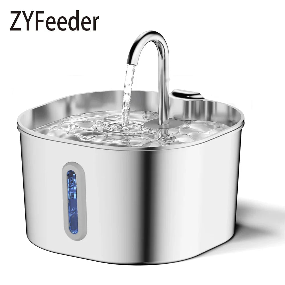 2.2L (74 fl oz) Automatic Stainless Steel Square Pet Water Fountain with Window, Cat Dog Rabbit Feeder