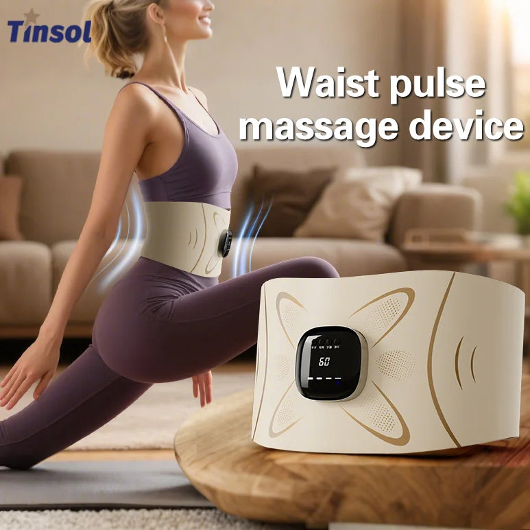 Electric Abdominal & Lumbar Pulse Massager – EMS Heating Belt with 4 Temperature Levels, 5 Modes & 9 Intensities, USB-C Rechargeable