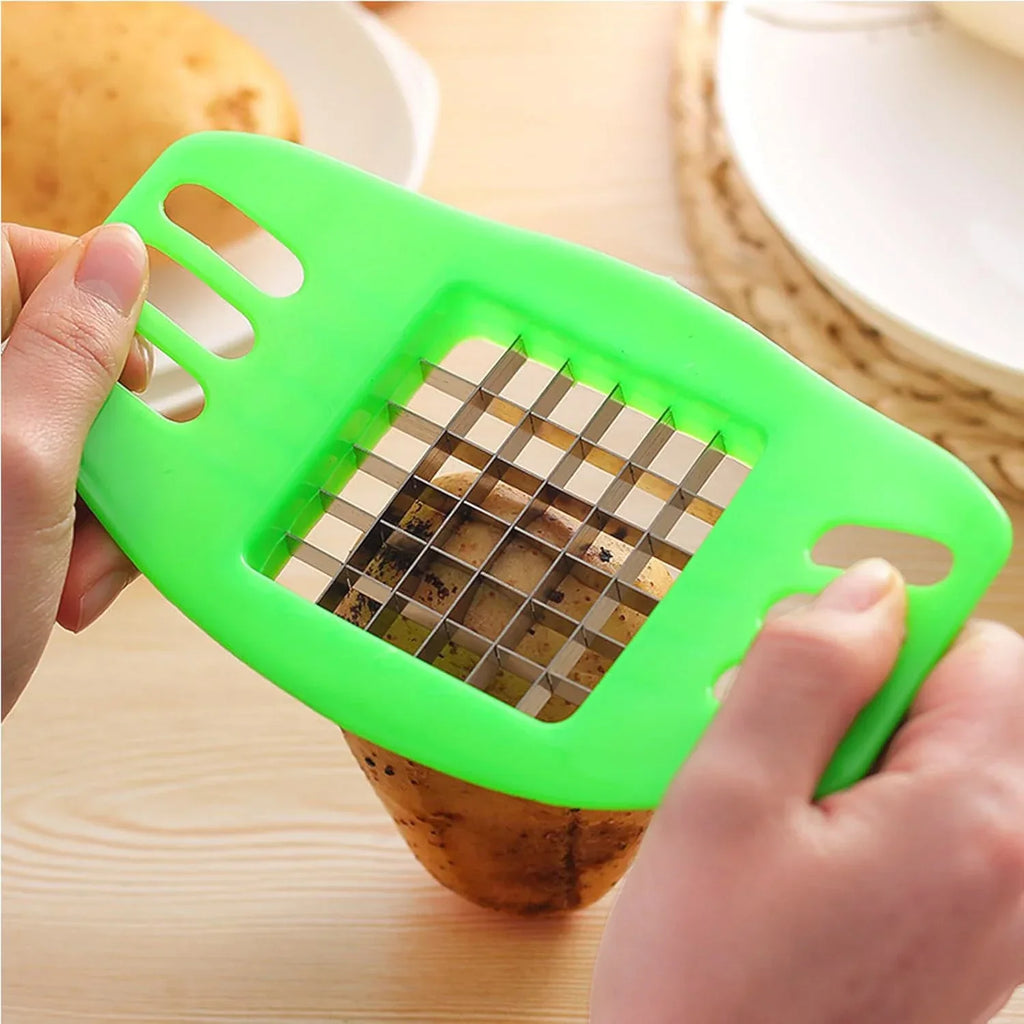 French Fry Cutter Potato Slicer – Vegetable Chopper for Homemade Chips, Metal Blades with ABS Handle (6.7 x 3.9 in / 17 x 10 cm)