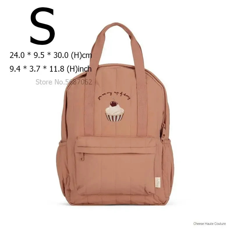 Kids Cotton Backpack (S/L) – Kindergarten & Travel Schoolbag for Toddlers, Children and Moms, Waterproof Geometric Cherry Lemon