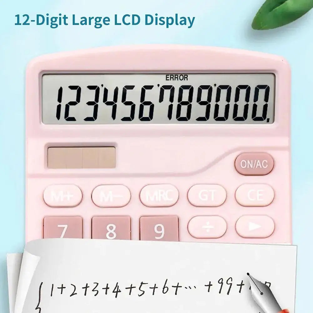 12-Digit Large LCD Dual-Power Desktop Calculator — Solar + AA Backup, Standard & Financial Functions