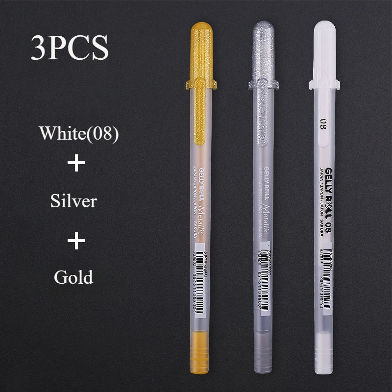 White Opaque Gel Pens 3-Pack – Fine 0.5mm, Medium 0.8mm, Bold 1.0mm for Journaling, Art & Drawing