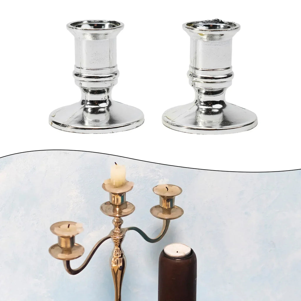 2-Pack Taper Candle Holder Bases – Silver & Gold Plastic Candlestick Stands for Taper/Electric Candles, Wedding & Home Decor