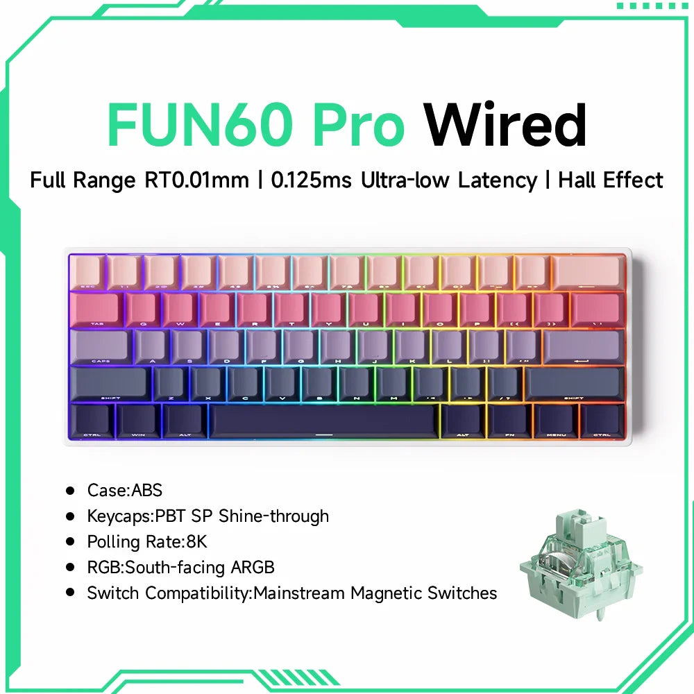 60% Magnetic Hot-Swappable Mechanical Keyboard — Tri-Mode USB-C / Bluetooth 5.0 / 2.4GHz, PBT Doubleshot Keycaps & ARGB Lighting