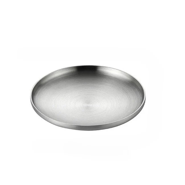 304 Stainless Steel Double-Walled Insulated Round Plate for Dinner, Snacks & Fruit