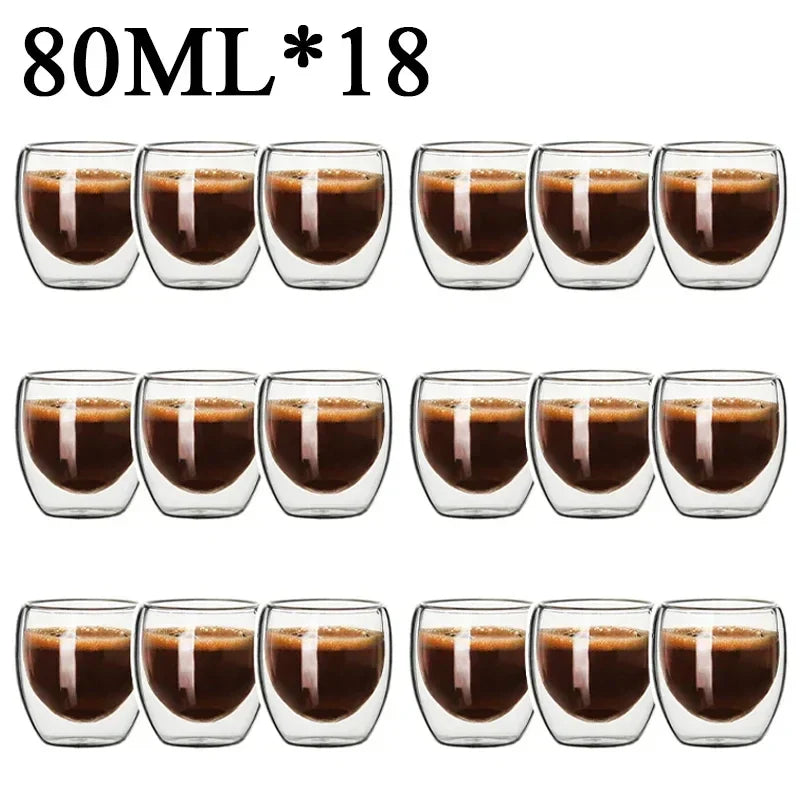 Double Wall High Borosilicate Glass Mugs - Insulated Heat-Resistant Coffee & Tea Cups (2-18 pcs Set)