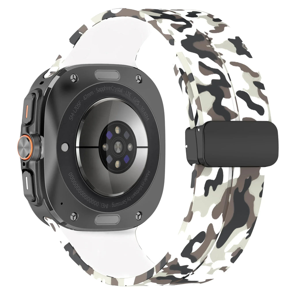 Camouflage Band for Samsung Galaxy Watch Ultra 47mm Silicone Magnetic Bracelet for Galaxy Watch 7 Ultra Replacement Watchband