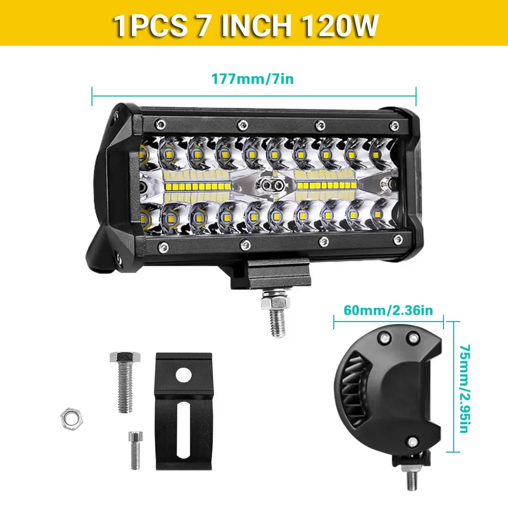 LED Light Bar 4/7/12/15/17/20 in (102/178/305/381/432/508 mm) 60–500W 10–32V IP67 Waterproof Flood/Spot Driving Off-Road Truck ATV SUV Boat