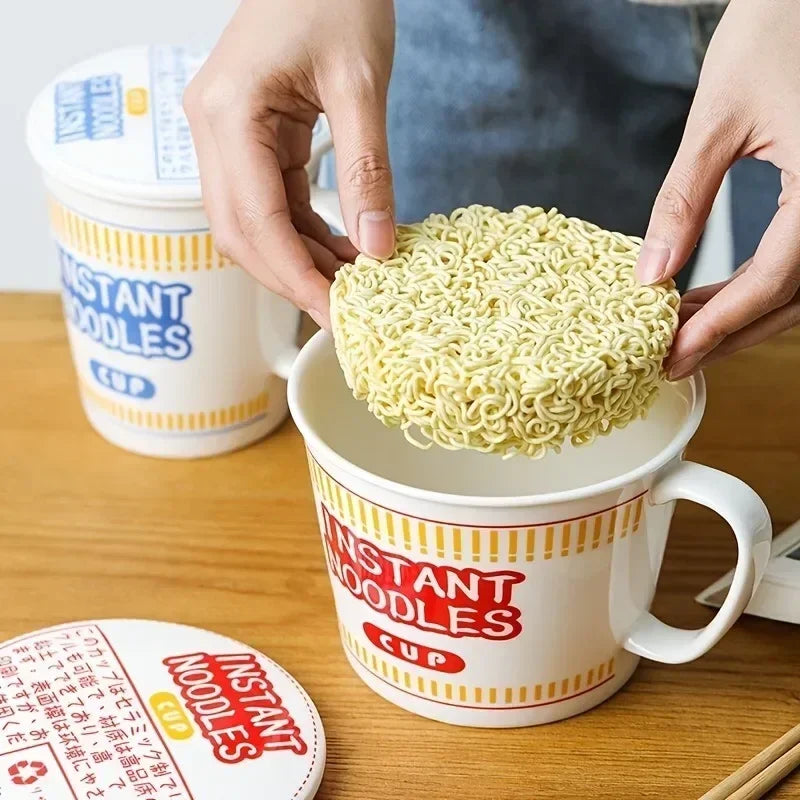 Large Ceramic Noodle Bowl with Lid - Keeps Noodles Warm | Ramen & Soup Bowl for Dorms and Home Kitchens
