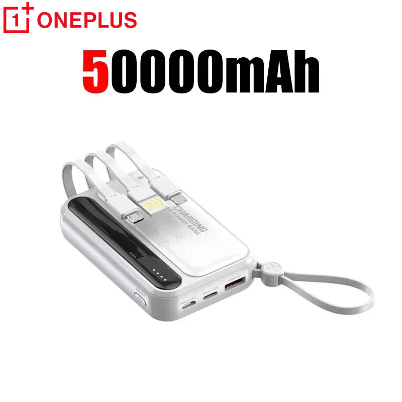 4-in-1 50000mAh Portable Power Bank with Built-in Cables & LED Digital Display — Universal Charger for Smartphones & Tablets