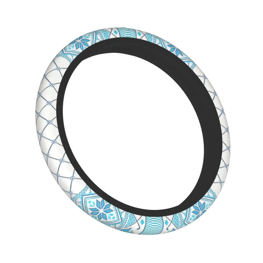 Keffiyeh Car Steering Wheel Cover 37–38 cm (14.6–15.0 in) Anti-Slip Faux Leather Colorful Kufiya Pattern