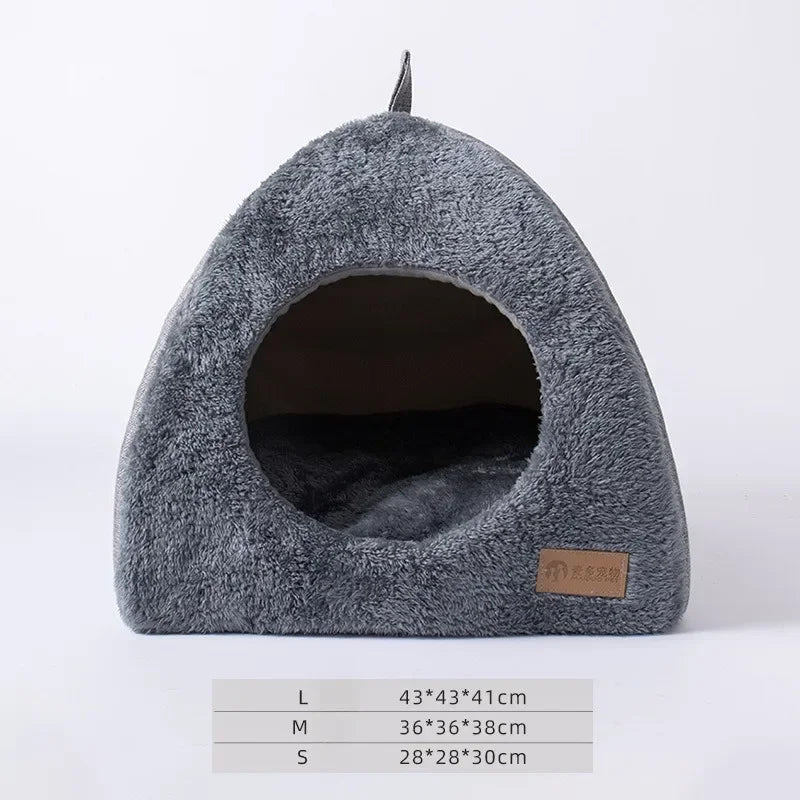 Triangle Closed Cat Bed - Plush Warm Thickened Cat Tent Nest for Cats & Small Dogs