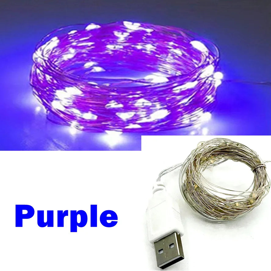 USB LED Fairy String Lights Copper or Silver Wire, Waterproof IP66, Multi-Color, 5/10/20 m (16/33/66 ft) USB Garland for Christmas Wedding Party