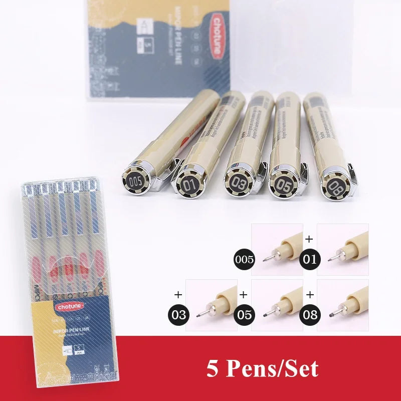 Manga Fineliner Pens - Waterproof Black Pigment Liner Set, Needle & Brush Tip for Sketching, Illustration & Inking (Set of 3–12)