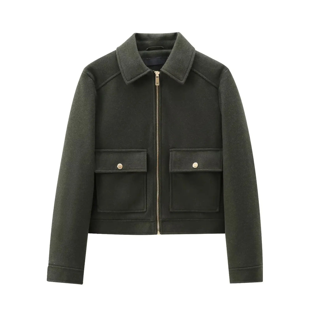 Women's Zipper Jacket - Short Winter Coat with Pockets, Long Sleeve Casual Street Outerwear