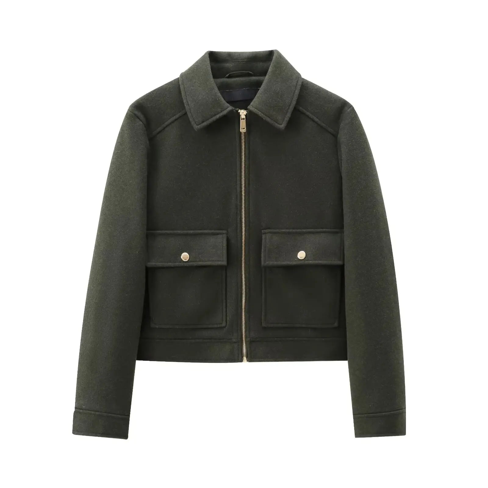 Women's Zipper Jacket - Short Winter Coat with Pockets, Long Sleeve Casual Street Outerwear