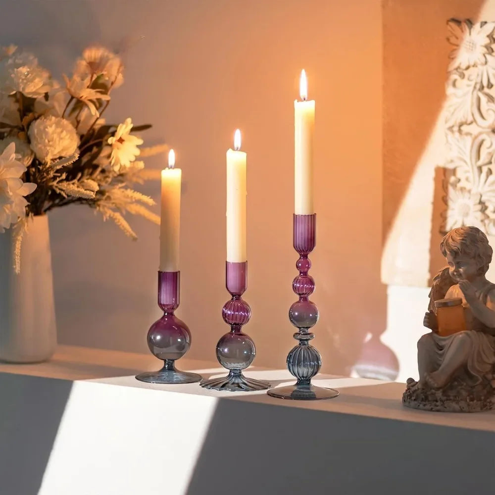 3-Piece Glass Taper Candle Holders and Flower Vases for Wedding Table Centerpiece