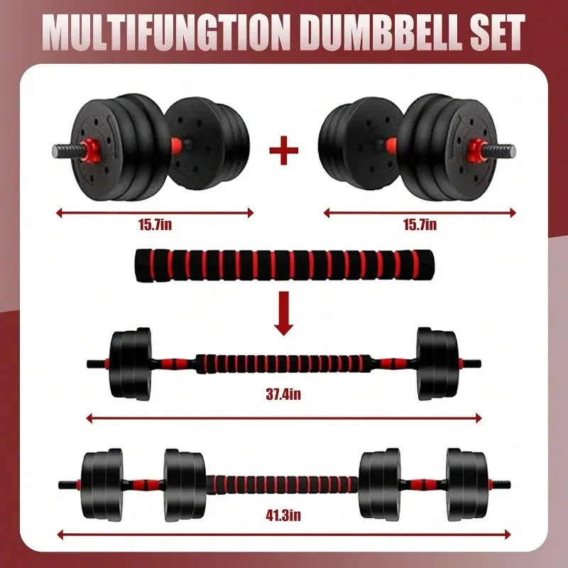 5–44 lb (2.3–20 kg) Adjustable Dumbbell to Barbell Set – Anti-Slip Grip Convertible Home Gym Barbell & Push-Up Stands