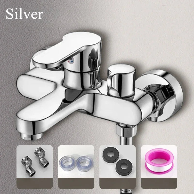 Wall-Mount Bathtub Mixer Faucet with Handheld 3-Mode Shower — Chrome, 1/2-inch (12.7 mm), 150 cm (59 in) Hose