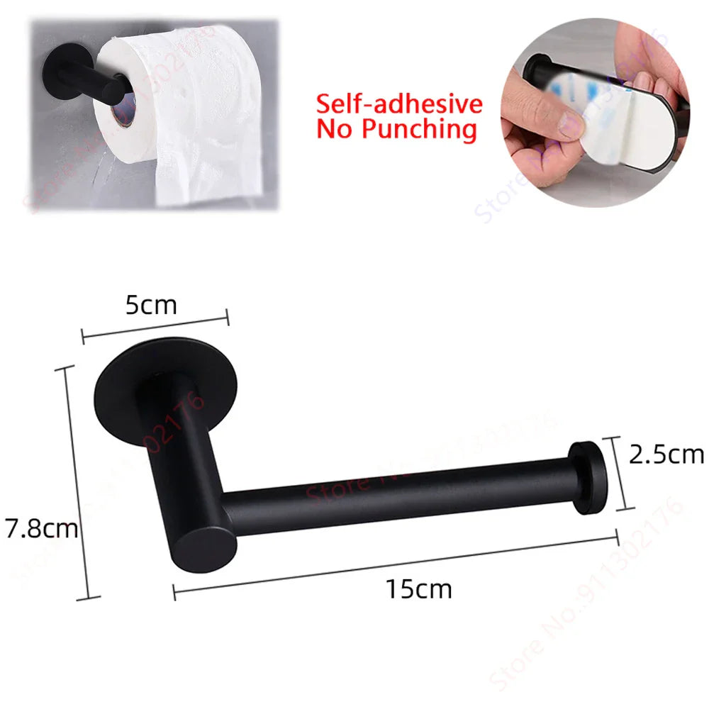 Self-Adhesive Stainless Steel Toilet Paper Holder — No-Drill Wall Mount Tissue & Towel Dispenser (Holds up to 30 cm / 11.8 in)