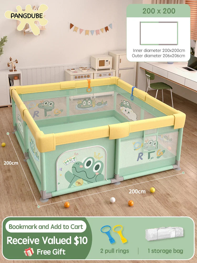 Crocodile Baby Playpen with Storage Bag & Hand Rings – Portable Play Fence for Ball Pit & Toddler Playground