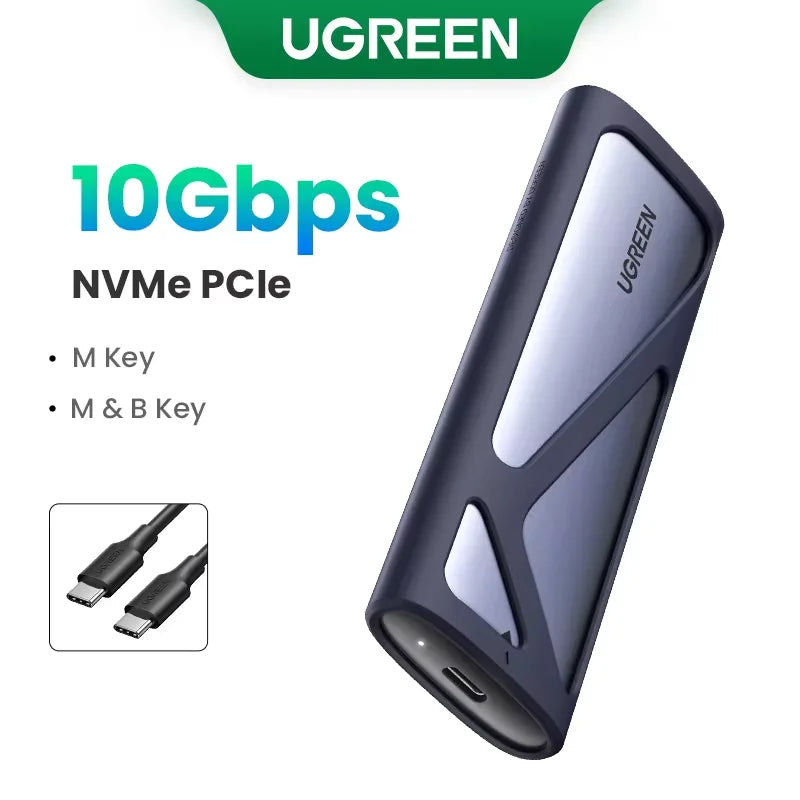 M.2 NVMe SATA SSD Enclosure USB-C 3.2 Gen2 10Gbps Tool-Free Fits 2230/2242/2260/2280 Up to 8TB Aluminum Case with Silicone Sleeve