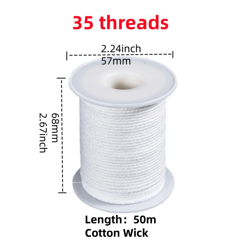 Cotton Candle Wick Roll 50m/61m (164ft/200ft) 21-45 Strand Low-Smoke Eco-Friendly DIY Degreased Wick