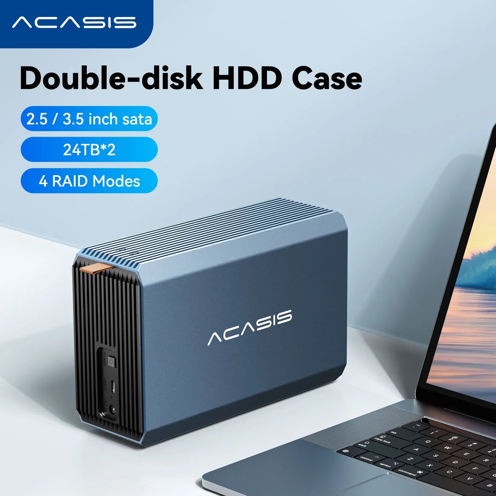 Dual-Bay 3.5/2.5 Inch HDD/SSD Enclosure 48TB RAID External Hard Drive USB-C (SATA, 5Gbps)