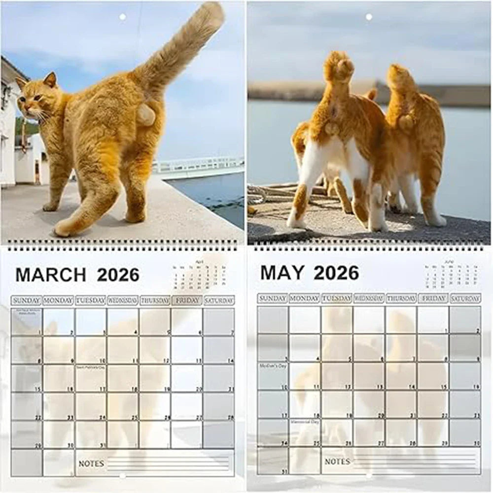 Funny Cat Butt 12-Month Wall Calendar — Cat Tail Family Planner for Living Room & Bedroom