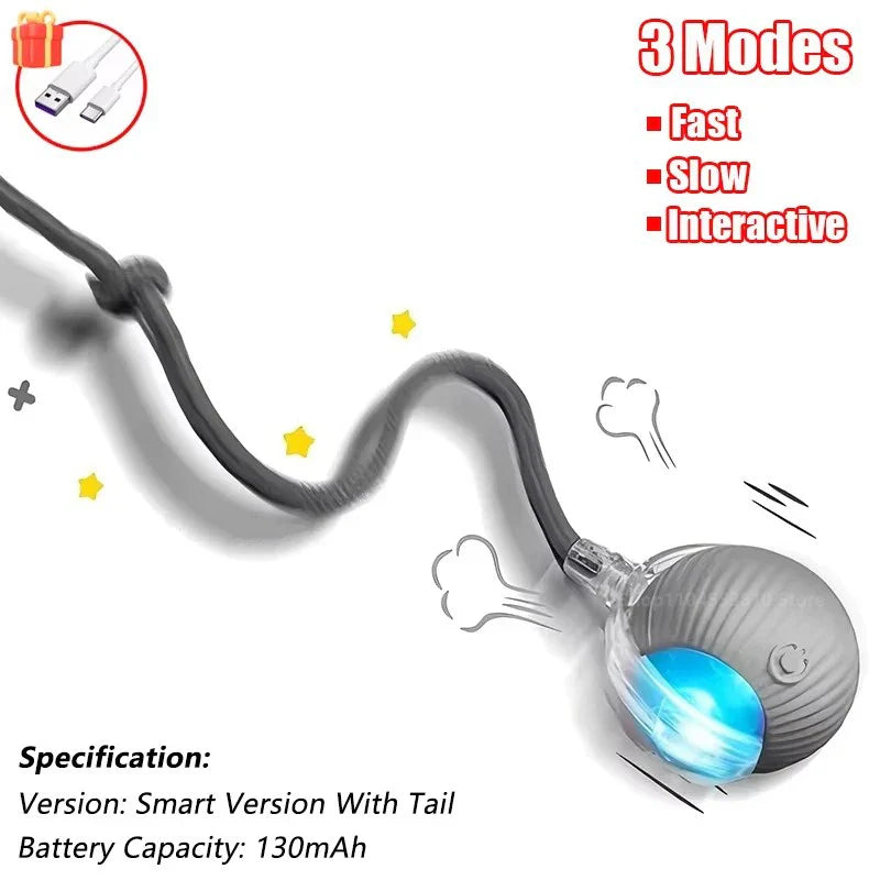 Interactive Rechargeable Cat Ball Toy with Faux Fur Tail — Automatic Rolling Smart Pet Ball (USB-C) for Cats & Small Dogs