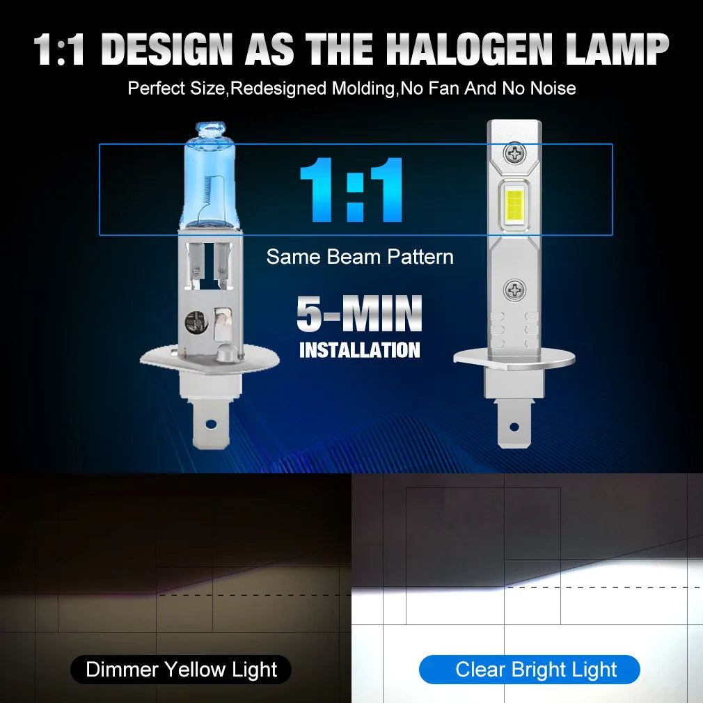 H1 H3 LED Headlight Bulb Mini 50W 20000LM Canbus Dual 6000K/3000K 12V IP68