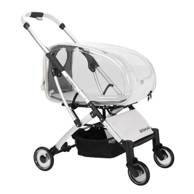 Transparent Foldable Pet Stroller for Small & Medium Dogs — Lightweight Detachable Dog Cart with Canopy