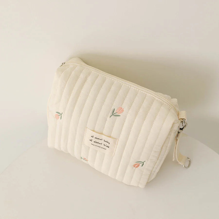 Embroidered Mommy Diaper Bag Zippered Nappy Pouch Travel Stroller Organizer