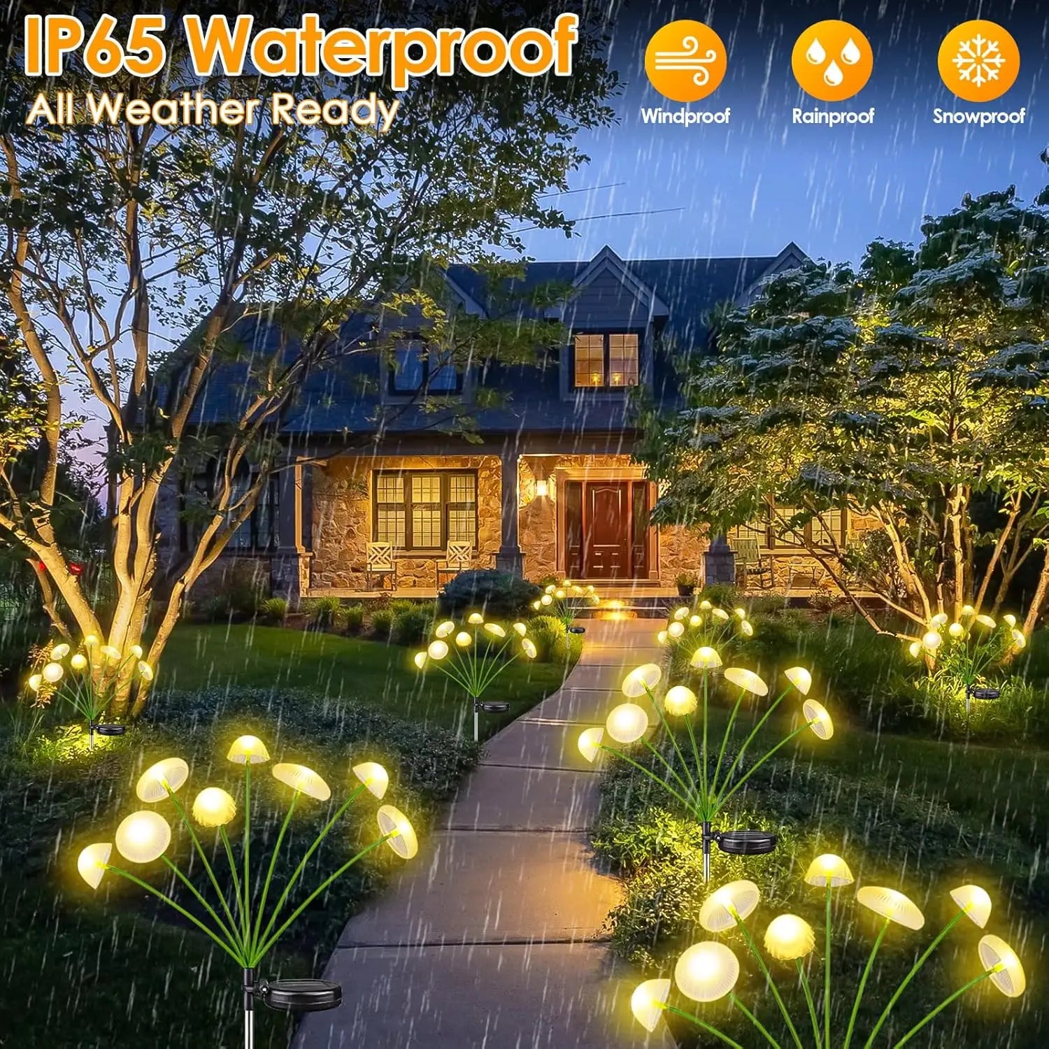 Solar Mushroom Garden Lights Dual-Mode LED Waterproof Pathway & Patio Decor (Jellyfish Style)