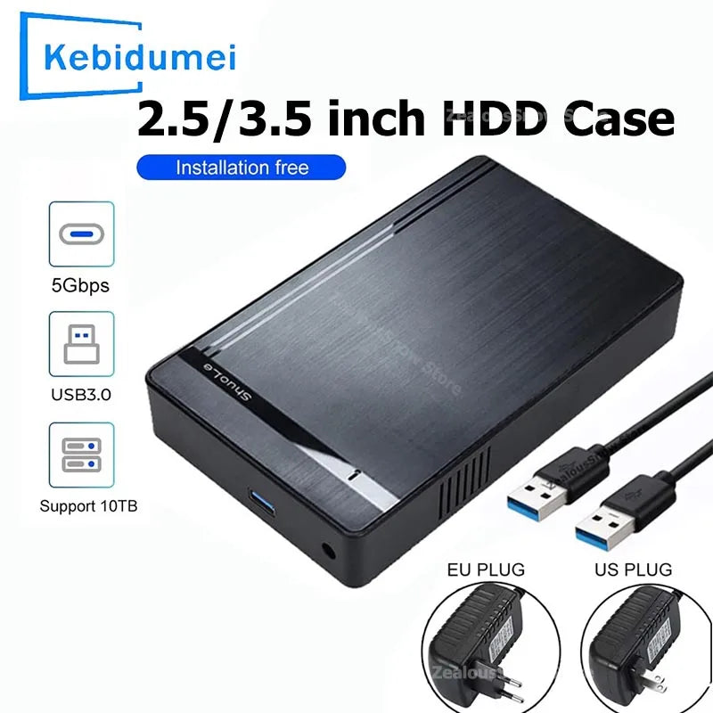 USB 3.0 to SATA External Hard Drive Enclosure – Supports 2.5-inch & 3.5-inch HDD/SSD, Up to 10TB, 5Gbps (Includes 12V Adapter)