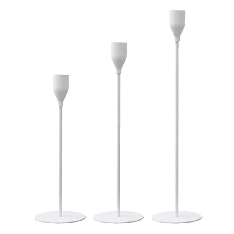 3-Piece Metal Candle Holder Set – European Modern Tabletop Candlesticks for Wedding, Party & Home Decor (24/29/34 cm | 9.4/11.4/13.4 in)