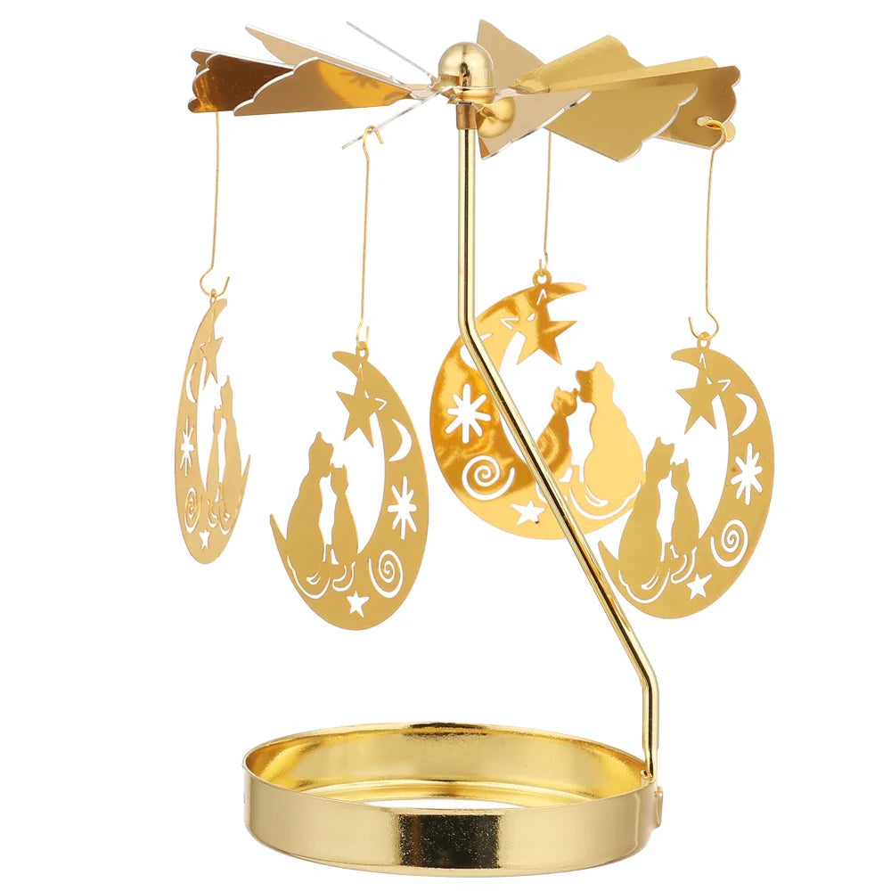 Carousel Candle Spinner Rotating Tealight Holder for Wedding, Christmas & Home Office Decor – Gold, Silver