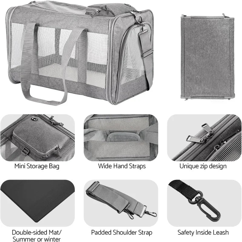 Airline Approved Pet Carrier Backpack for Small Cats & Dogs, Soft Travel Sling with Breathable Honeycomb Support & Removable Board — Holds up to 16 lb (7.3 kg)