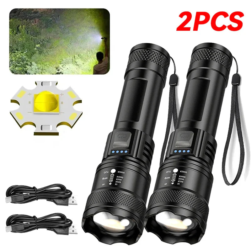 Tactical LED Flashlight 1600LM USB-C Rechargeable Zoom Waterproof Torch for Camping, Fishing & Emergency